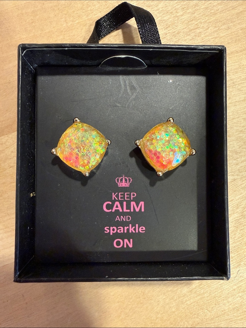 Yellow Glitter Stud Earrings